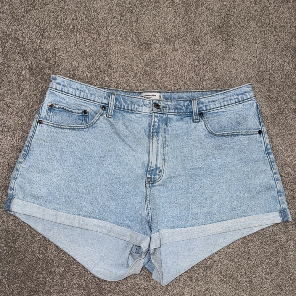 Abercrombie & Fitch Light Blue High-Rise Cuffed Denim Shorts